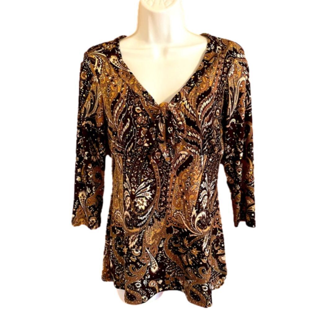 INC ladies brown/yellow sparkle top size S.